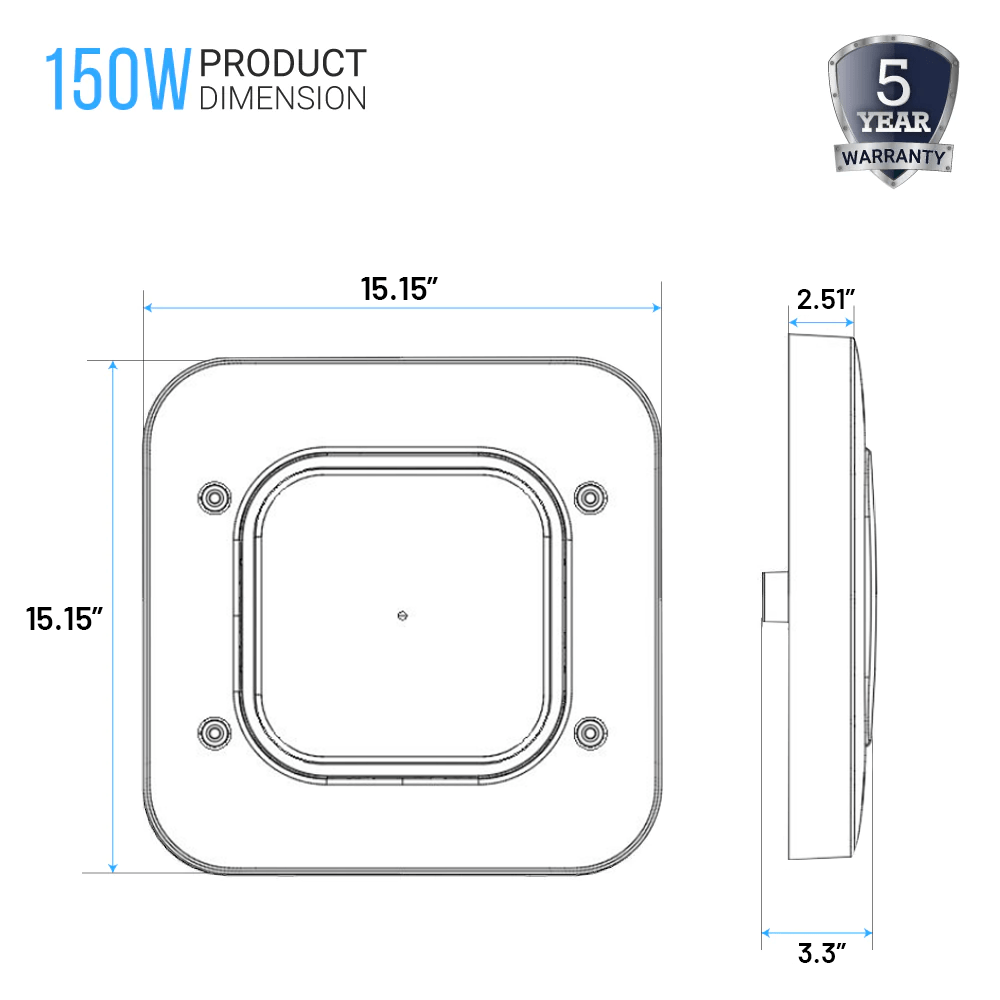 150W LED Canopy Light, 15600LM, 5700K, UL, Damp/Wet Locations, For Gas Stations, High Bay Carport, Indoor Parking, Underpasses, Loading Docks, Outdoor Area Light - LEDMyPlace