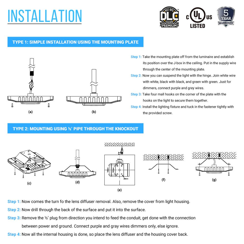 150W LED Canopy Light, 15600LM, 5700K, UL, Damp/Wet Locations, For Gas Stations, High Bay Carport, Indoor Parking, Underpasses, Loading Docks, Outdoor Area Light - LEDMyPlace