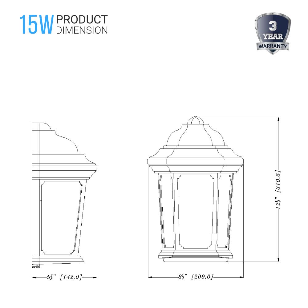 15W LED Outdoor Wall Sconce lighting Fixtures, 5000K (Daylight White), Textured Black Finish, 800 Lumens, ETL Listed - LEDMyPlace