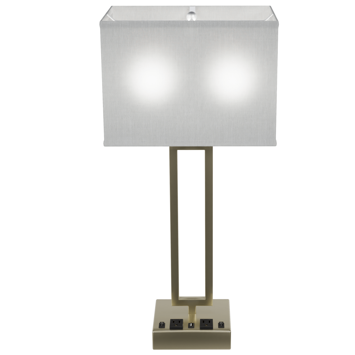 2 - Light Bedside Table Lamp With 1 - USB Charging Port, 2 - Switches, 2 - outlets, 28 inch, Brushed Nickel Finish, For Living Room, Dorm, Bedroom Lamp - LEDMyPlace