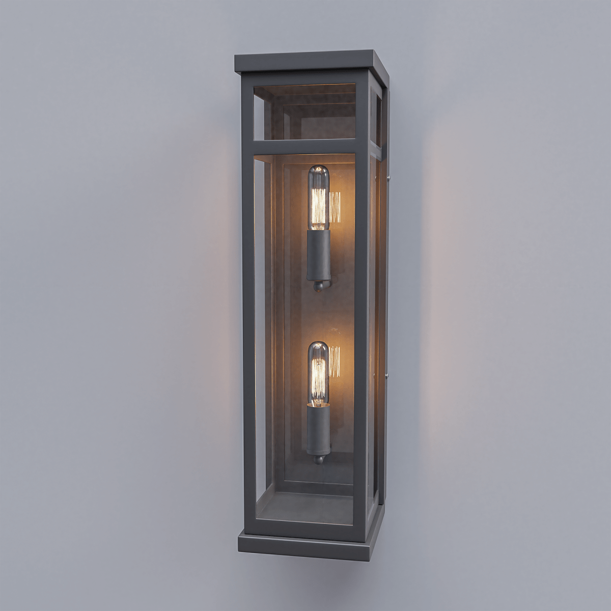 2 - Light Wall Sconce, E12 Holder, 2X40W, Matte Black, Rectangular, Clear Glass Panels, 22 1/4" H x 5 1/2" W, Extends 6" from the wall - LEDMyPlace