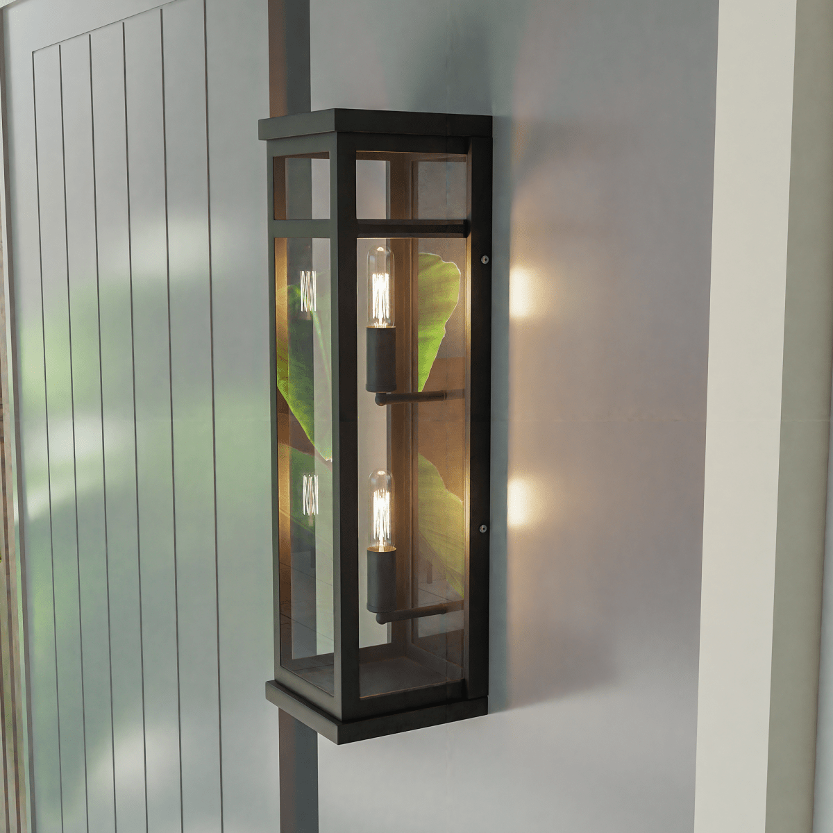 2 - Light Wall Sconce, E12 Holder, 2X40W, Matte Black, Rectangular, Clear Glass Panels, 22 1/4" H x 5 1/2" W, Extends 6" from the wall - LEDMyPlace