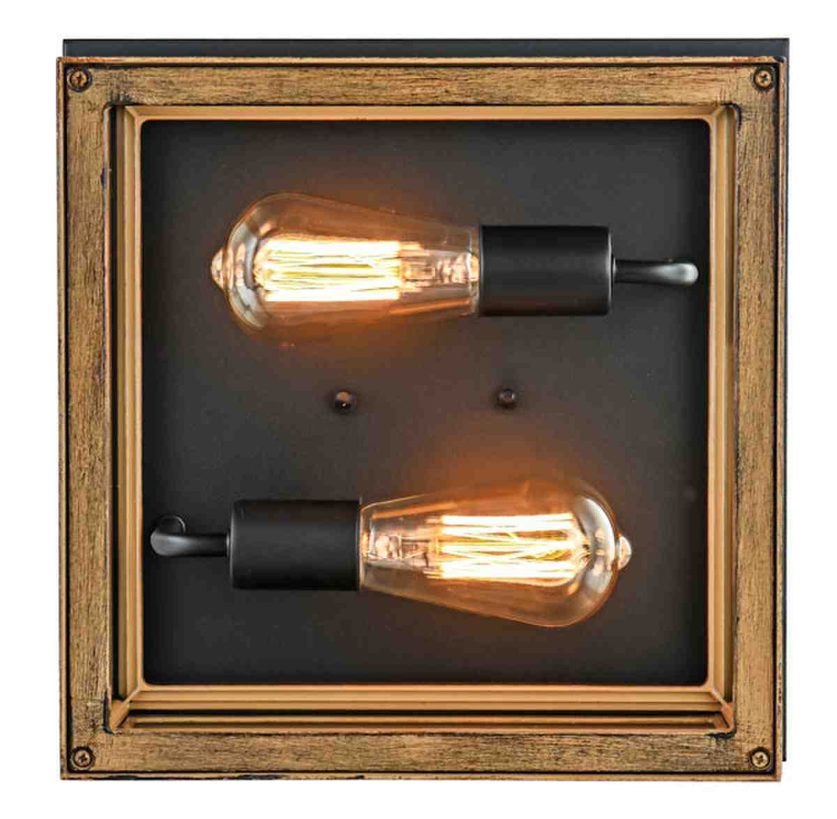 2 - Light Wood Frame Flush Mount Ceiling Light with Black Sockets - LEDMyPlace