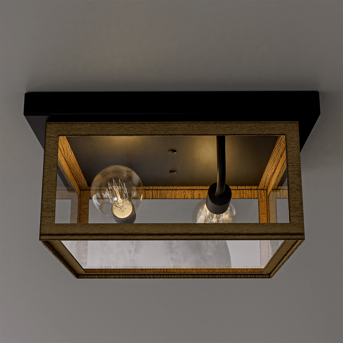 2 - Light Wood Frame Flush Mount Ceiling Light with Black Sockets - LEDMyPlace