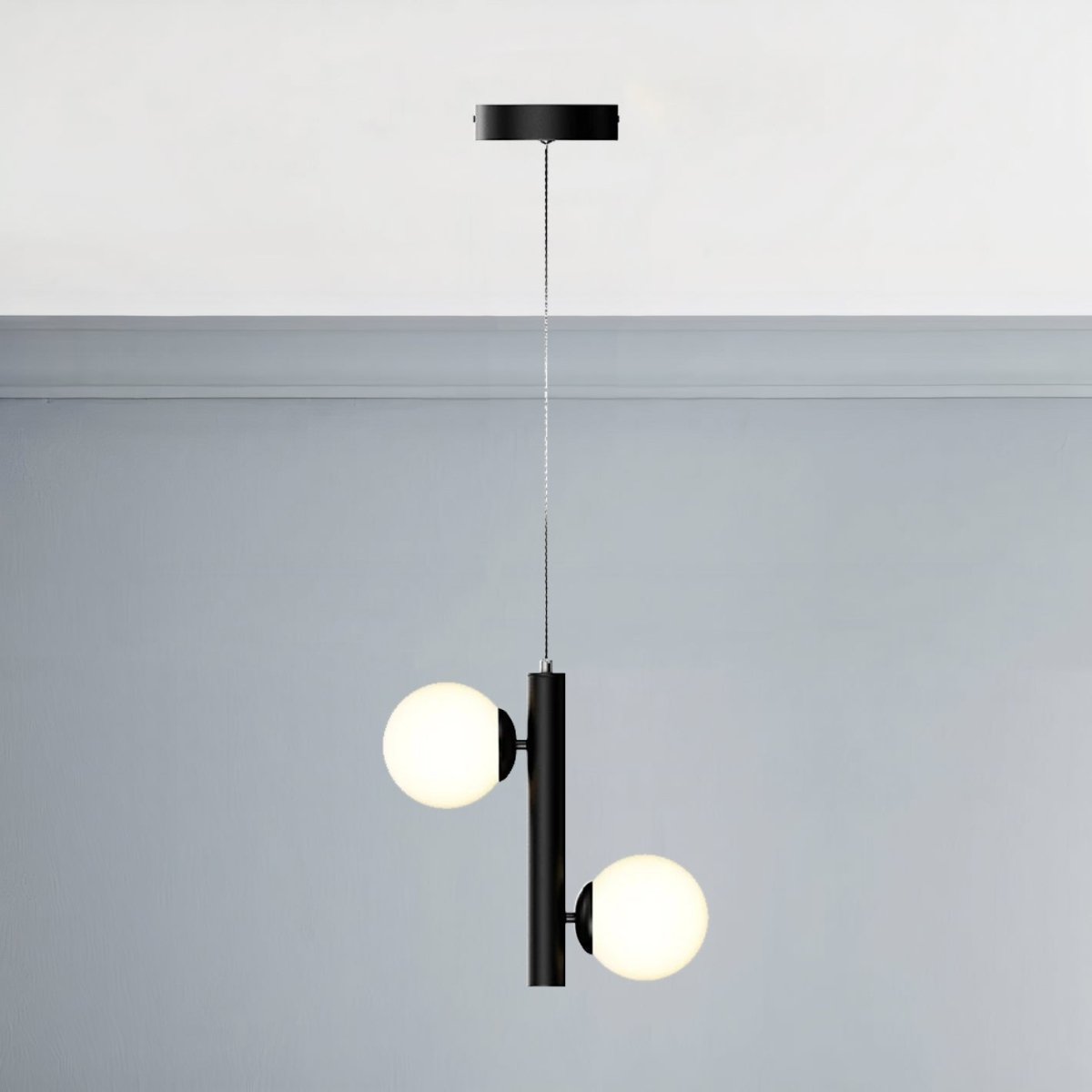 2 - Lights, Globe Pendant Chandelier, 17W, 3000K, Matte Black Body Finish, Dimmable - LEDMyPlace