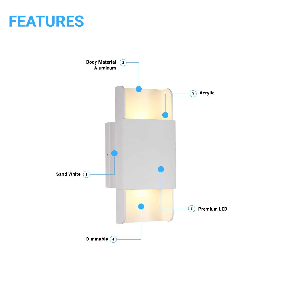 2 - Lights, Indoor LED Wall Sconce 11W 3000K (Warm White) 605LM 120V CRI: 80+, Dimmable, Living Room Wall Lighting - LEDMyPlace