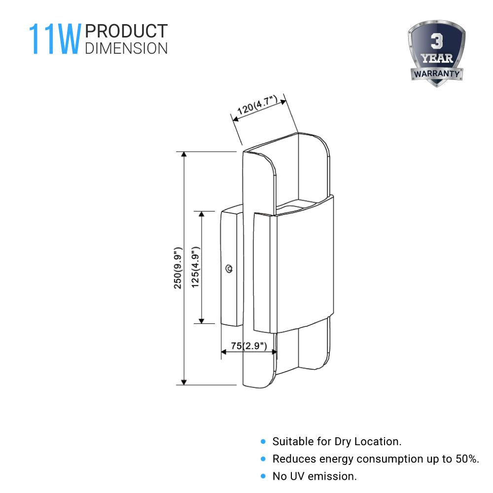 2 - Lights, Indoor LED Wall Sconce 11W 3000K (Warm White) 605LM 120V CRI: 80+, Dimmable, Living Room Wall Lighting - LEDMyPlace