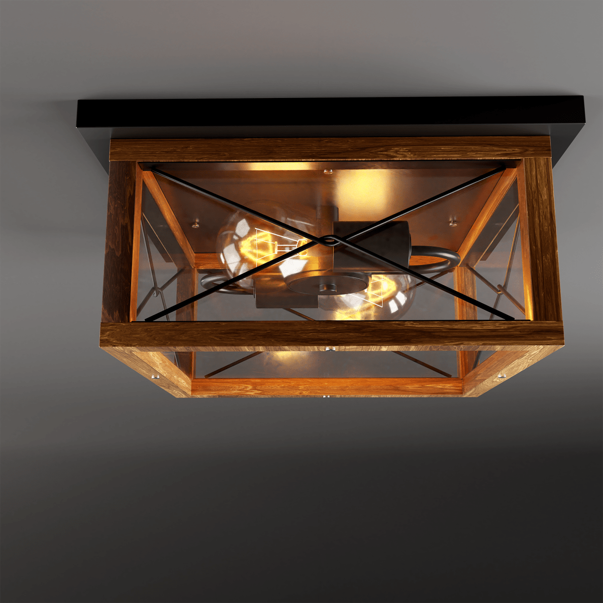 2 - Lights Indoor Outdoor Flush Mount Ceiling Lamp Farmhouse Close to Ceiling Light Fixtures with Wood Texture Finish for Kitchen Dining Room Bedroom Porch Hallway Entryway - LEDMyPlace