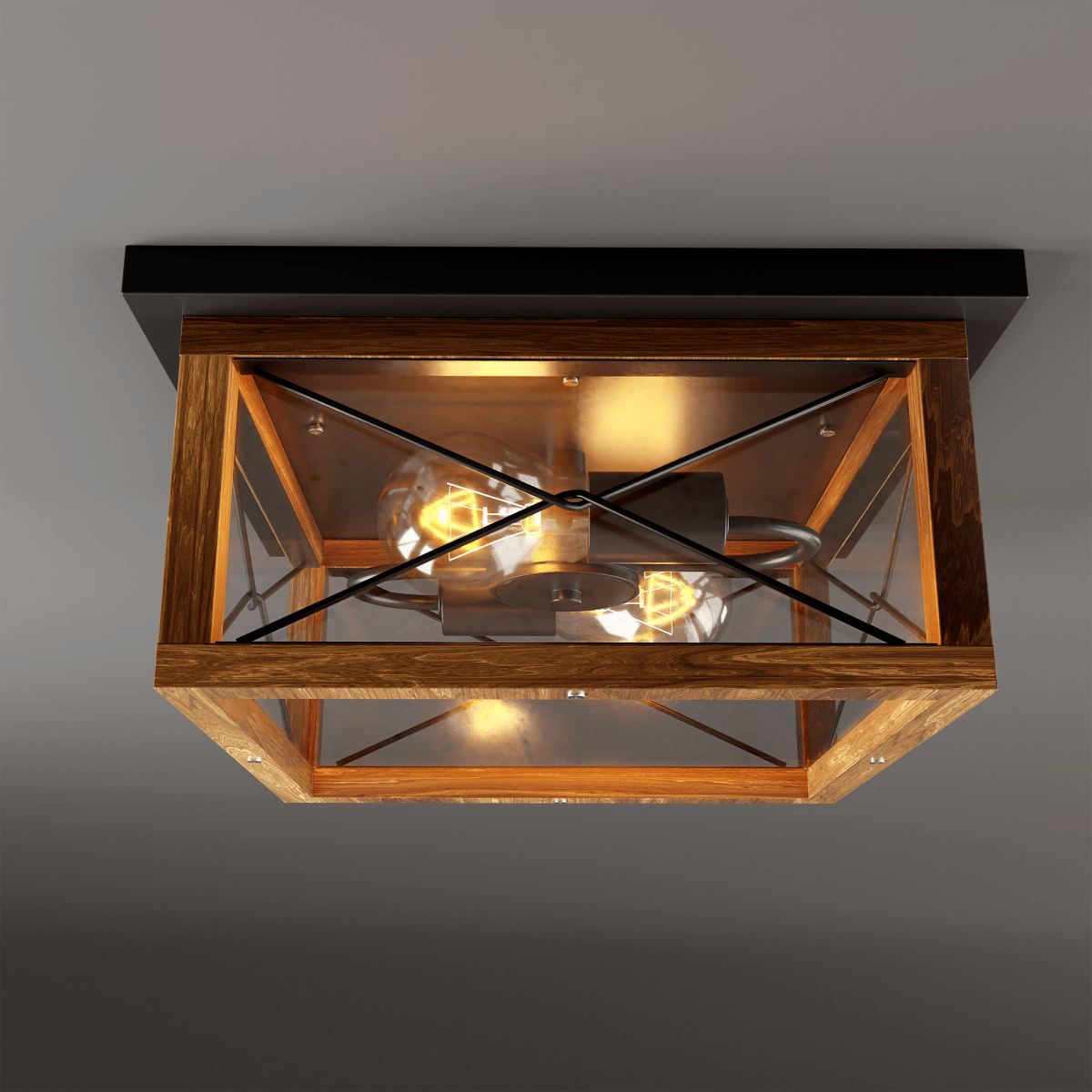 2 - Lights Indoor Outdoor Flush Mount Ceiling Lamp Farmhouse Close to Ceiling Light Fixtures with Wood Texture Finish for Kitchen Dining Room Bedroom Porch Hallway Entryway - LEDMyPlace