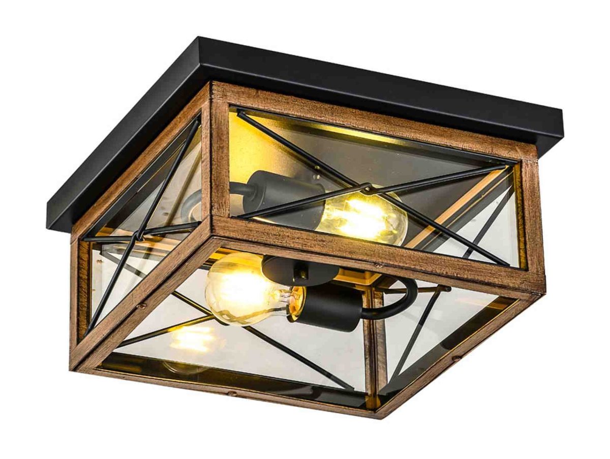 2 - Lights Indoor Outdoor Flush Mount Ceiling Lamp Farmhouse Close to Ceiling Light Fixtures with Wood Texture Finish for Kitchen Dining Room Bedroom Porch Hallway Entryway - LEDMyPlace