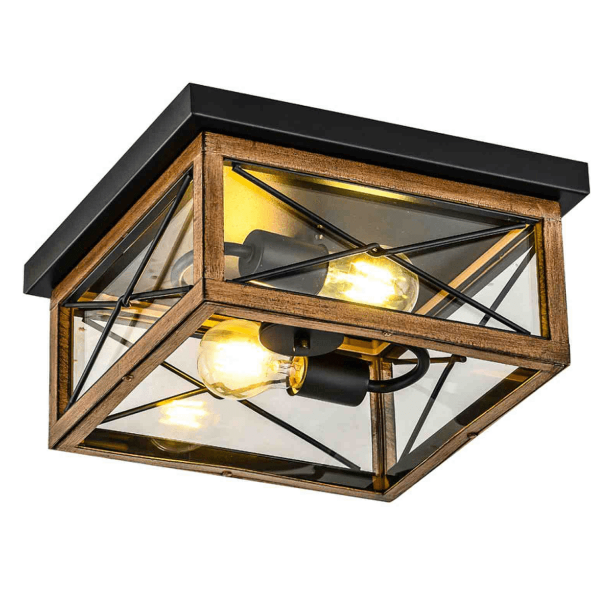 2 - Lights Indoor Outdoor Flush Mount Ceiling Lamp Farmhouse Close to Ceiling Light Fixtures with Wood Texture Finish for Kitchen Dining Room Bedroom Porch Hallway Entryway - LEDMyPlace