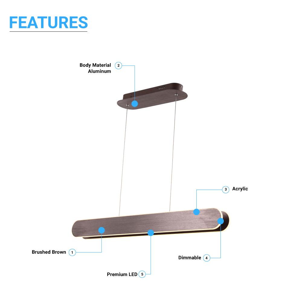 2 - Lights, LED Linear Suspension Light, Pendant Mounting, 40W, 3000K, 2000LM, Brushed brown Body Finish, Dimmable - LEDMyPlace