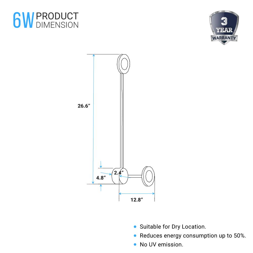 2 - Lights, LED Wall Sconce Light 6W/Head, 3000K, 300LM/Head, Integrated LED Light Combination, 120V Dimmable, Matte Black Body Finish - LEDMyPlace