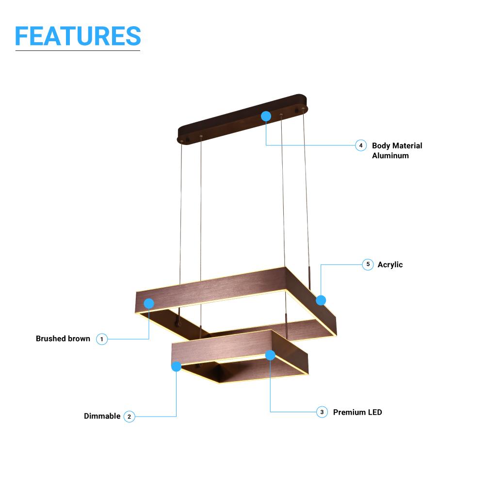 2 - Lights, Square Chandelier Lighting in Brushed Brown Body Finish, 141W, 3000K, 8800LM, Oxidation Finish Technique, Dimmable - LEDMyPlace