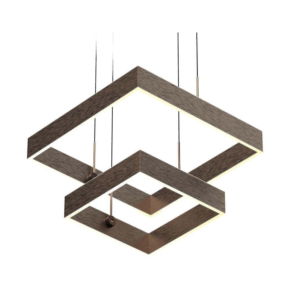 2 - Lights, Square Chandelier Lighting in Brushed Brown Body Finish, 141W, 3000K, 8800LM, Oxidation Finish Technique, Dimmable - LEDMyPlace