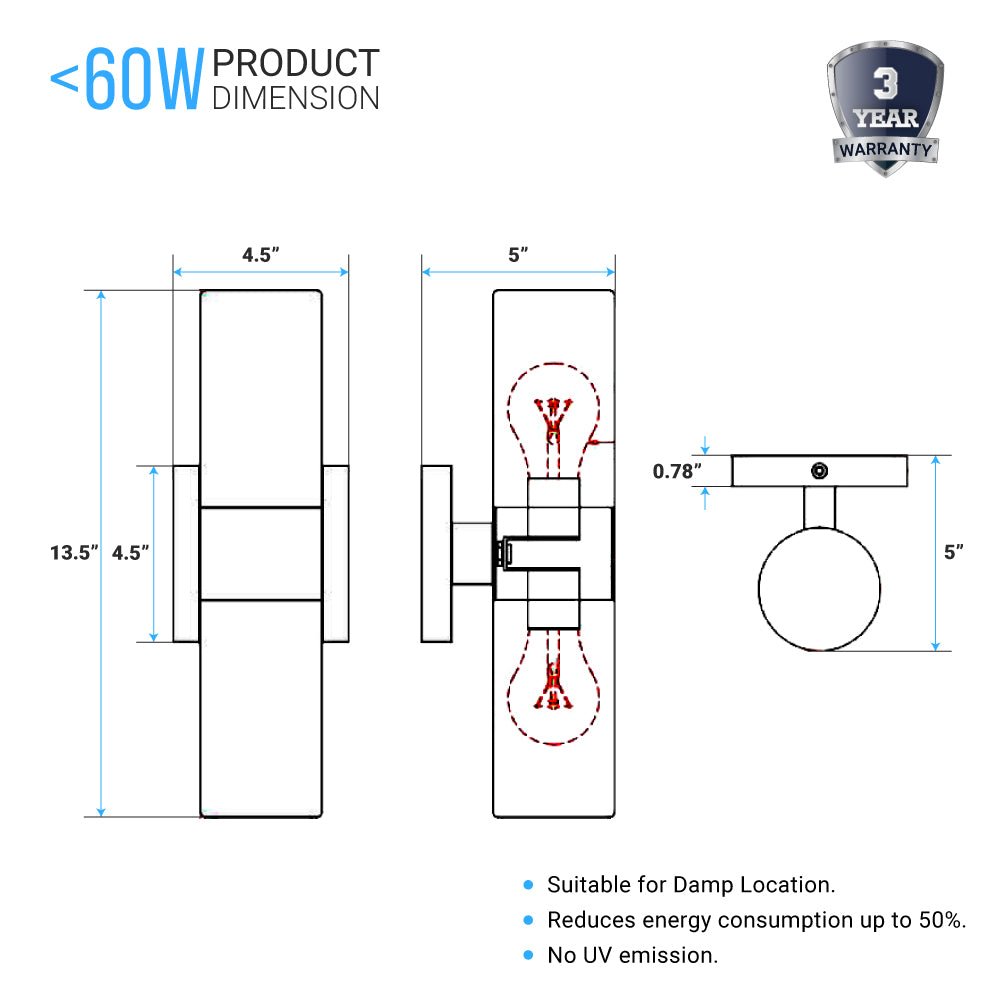 2 - Lights, Wall Sconce with White Glass Shade, Brushed Brass Finish, Dim: L13.5"xW4.45"xE5", Hallway Light Fixtures - LEDMyPlace