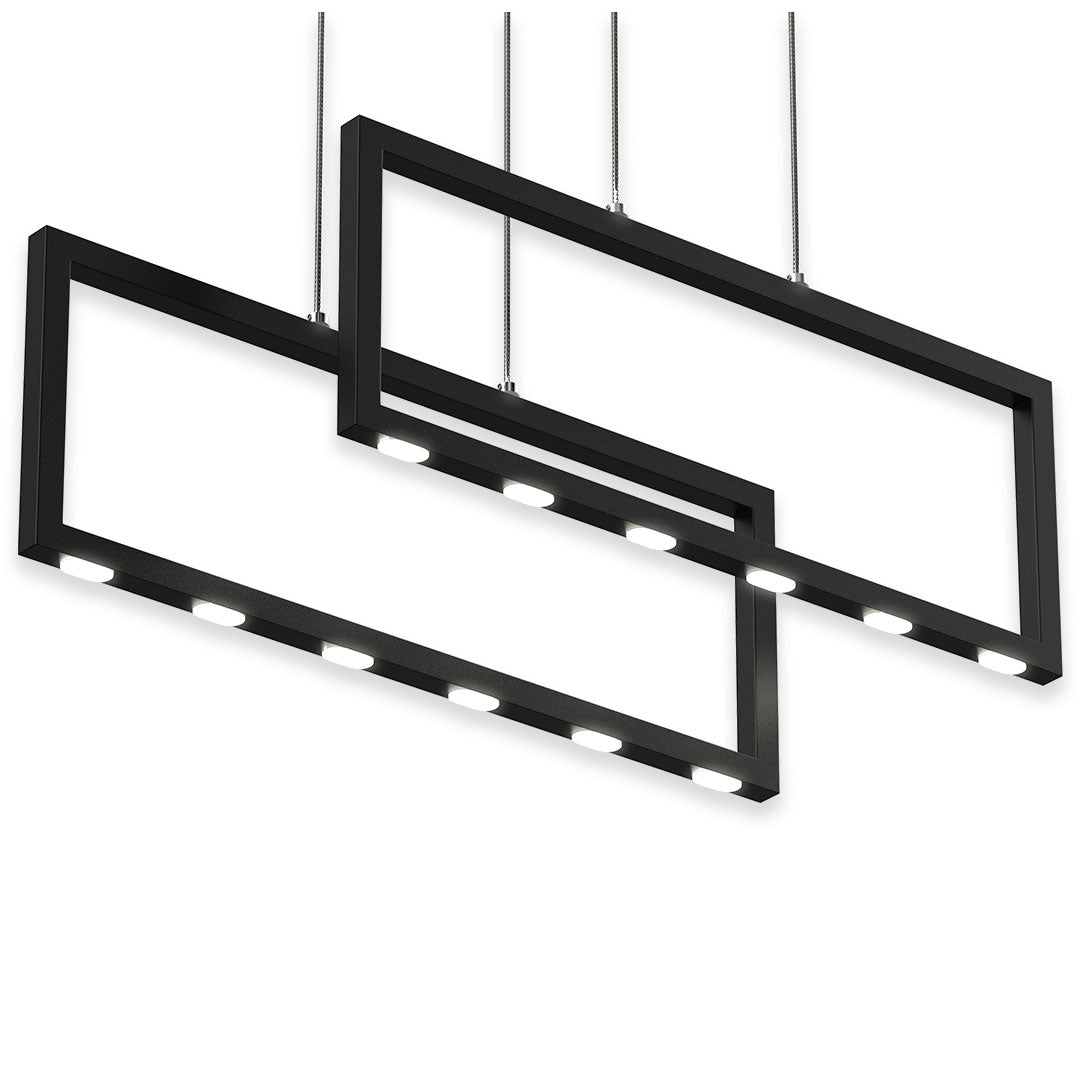 2 - Rectangle Lights, 38W, 3000K, 1900LM, LED Kitchen Island Light Pendant For Dining Living Room, Dimmable, Matte black Body Finish - LEDMyPlace