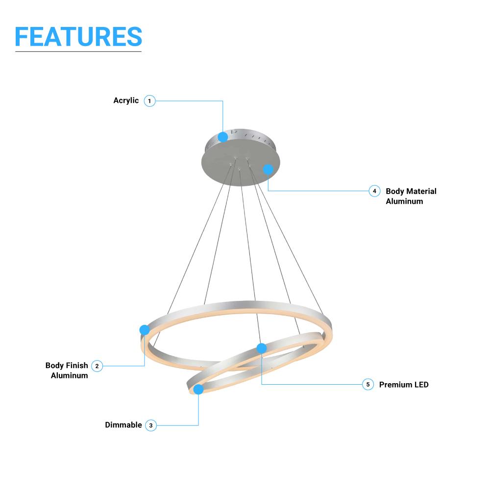 2 - Ring, Circular LED Chandelier, 60W, 3000K, 2800LM, Dimmable, 5 Years Warranty - LEDMyPlace