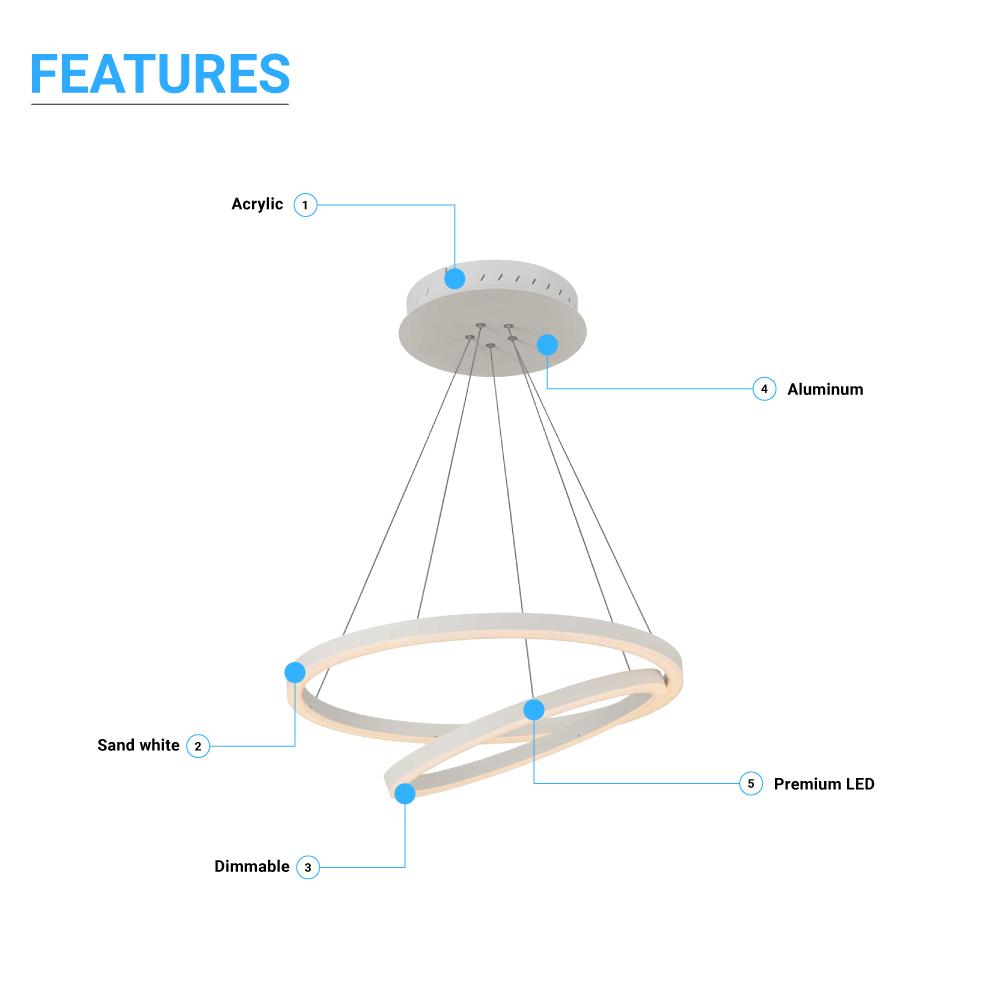 2 - Ring, Circular LED Chandelier, 60W, 3000K, 2800LM, Dimmable, 5 Years Warranty - LEDMyPlace