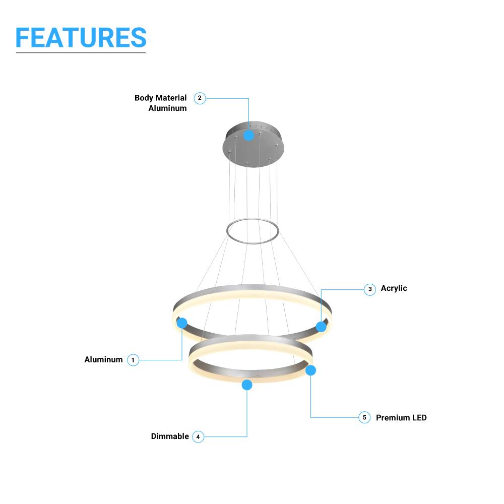 2 - Ring, Modern LED Chandelier, 78W, 120V, 3000K, 3985LM, Dimmable - LEDMyPlace