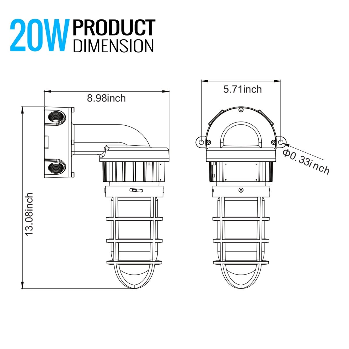 20 Watt LED Explosion Proof Jelly Jar Light, O Series, Non Dimmable, 5000K, 2800LM, AC100 - 277V, IP66 - LEDMyPlace