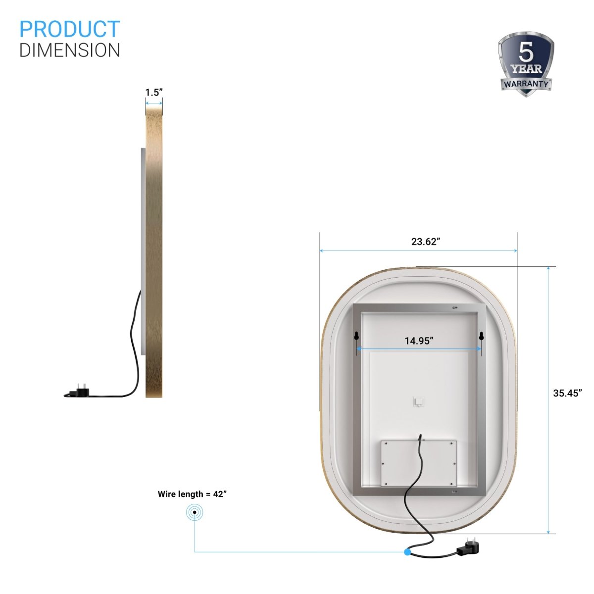 24 in. X 36 in. LED Lighted Bathroom Mirror with Gold Frame, Touch Sensor Switch and CCT Remembrance, CRI 90+, Evo Style - LEDMyPlace