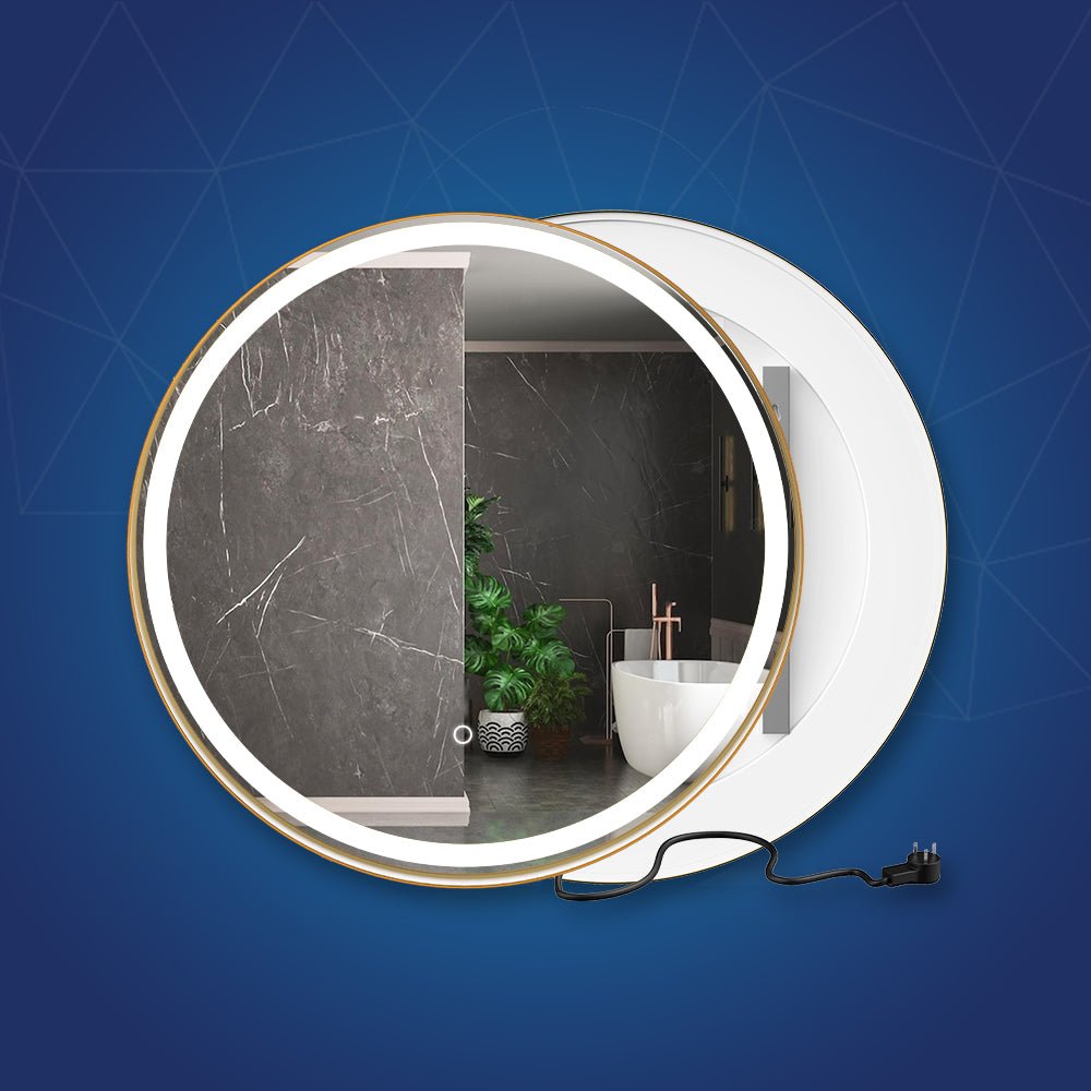 24 Inch Round LED Lighted Bathroom Vanity Mirror with Shelf, Touch Switch, Defogger and CCT Remembrance, CRI 90+, Raven Round Style - LEDMyPlace