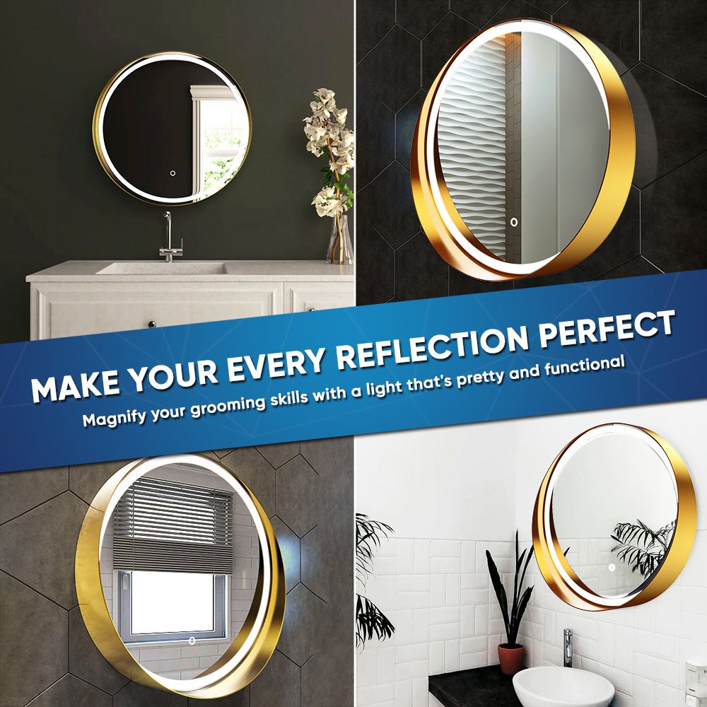 24 Inch Round LED Lighted Bathroom Vanity Mirror with Shelf, Touch Switch, Defogger and CCT Remembrance, CRI 90+, Raven Round Style - LEDMyPlace