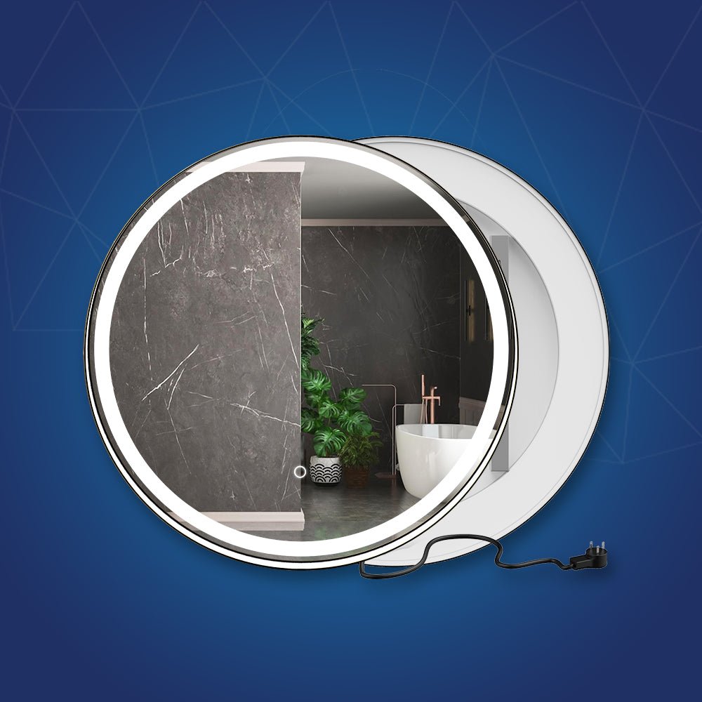 24 Inch Round LED Lighted Bathroom Vanity Mirror with Shelf, Touch Switch, Defogger and CCT Remembrance, CRI 90+, Raven Round Style - LEDMyPlace