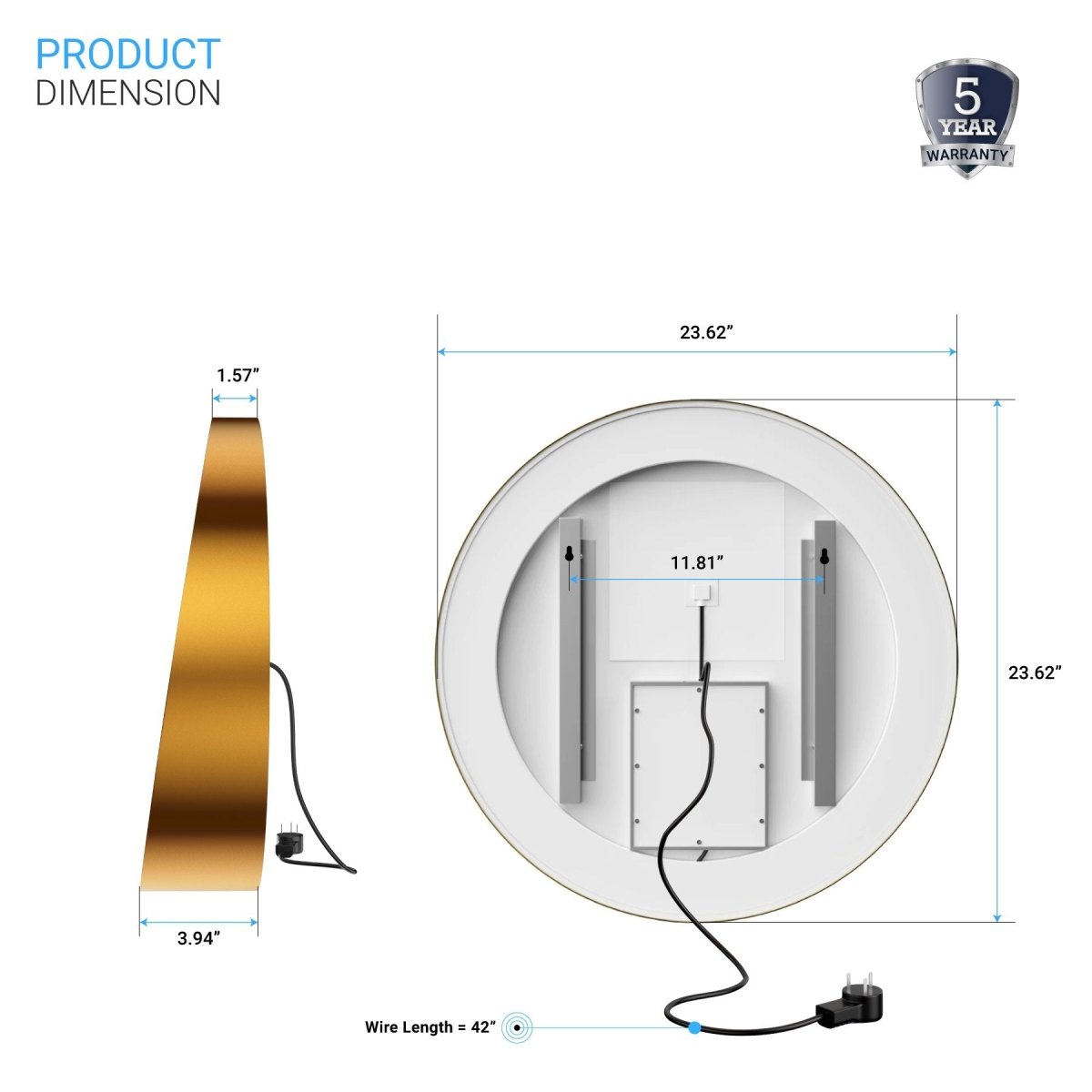 24 Inch Round LED Lighted Bathroom Vanity Mirror with Shelf, Touch Switch, Defogger and CCT Remembrance, CRI 90+, Raven Round Style - LEDMyPlace