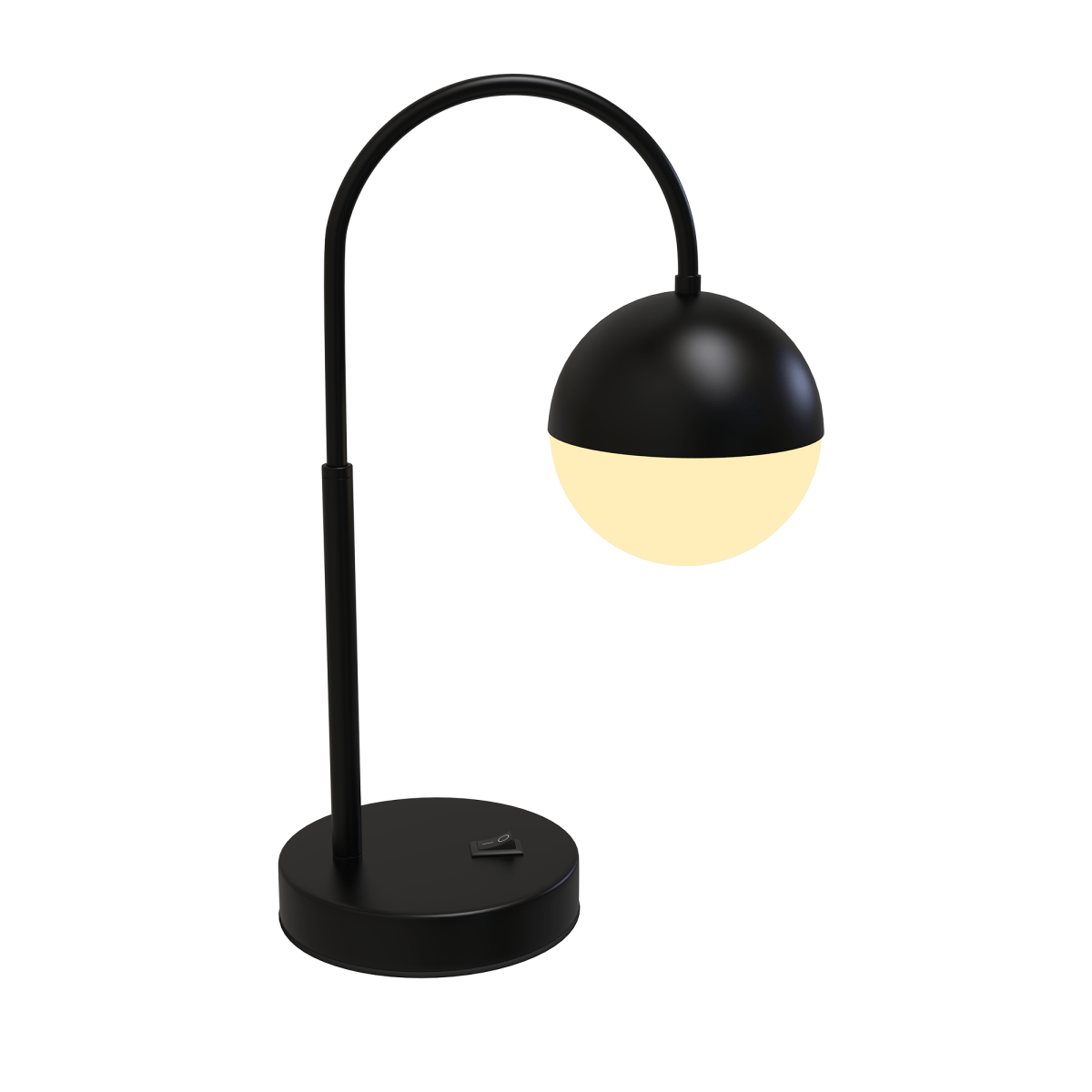 26 in. Black Arc Table Lamp with Black/White Sphere Shade, Material Iron & glass, E26 1 x 60W (Bulb Not Included) - LEDMyPlace