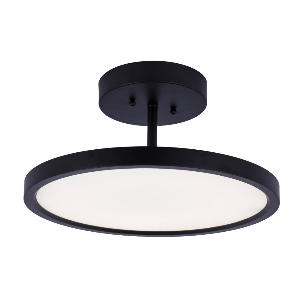 28W Round Shape LED Semi Flush Mount Ceiling Lights, Matte Black Finish with White Acrylic Shade, 1950LM, Dimmable - LEDMyPlace