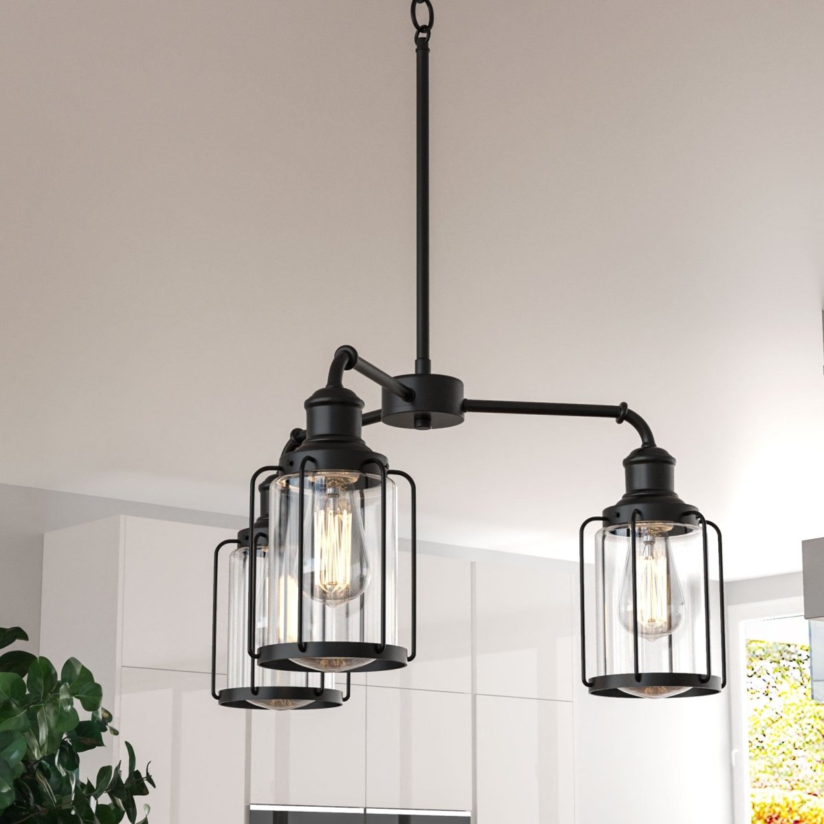 3 - Light Birdcage Chandelier Lighting Fixture, Kitchen Island Light Fixtures, Matte Black Finish, E26 Base, 3 Years Warranty - LEDMyPlace