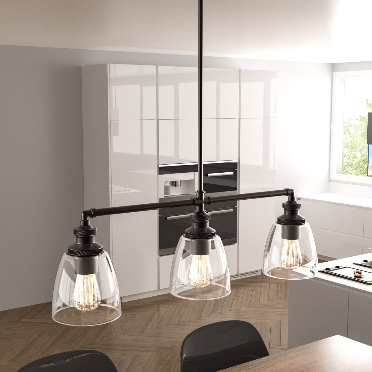 3 - Lights Bell Shape Kitchen Island Pendant Lighting, Clear Glass Shade, E26 Base, UL Listed - LEDMyPlace