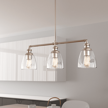 3 - Lights Bell Shape Kitchen Island Pendant Lighting, Clear Glass Shade, E26 Base, UL Listed - LEDMyPlace