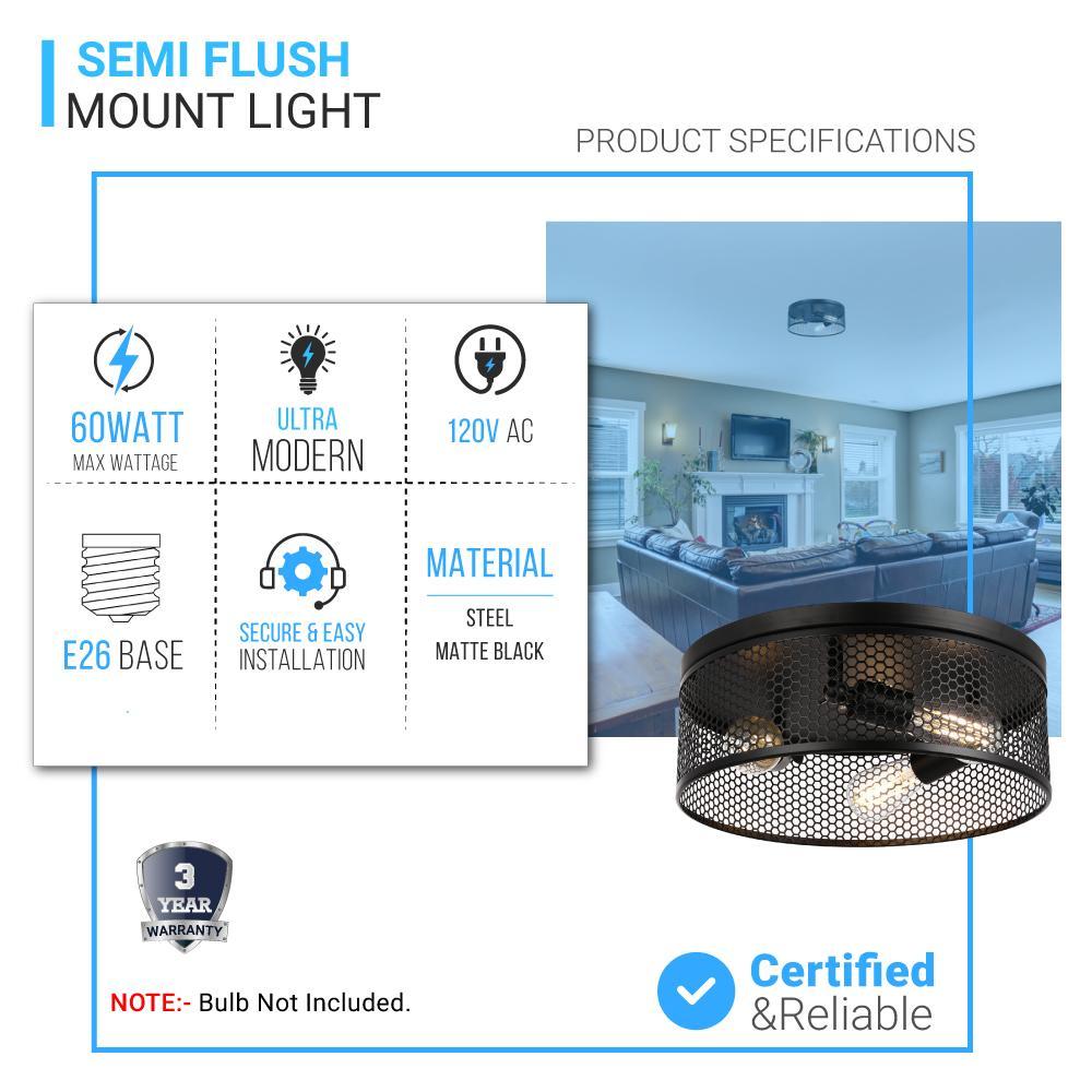 3 - Lights Cage Style Flush Mount Fixture, Drum Shape, E26 Base, UL Listed, 3 Years Warranty - LEDMyPlace