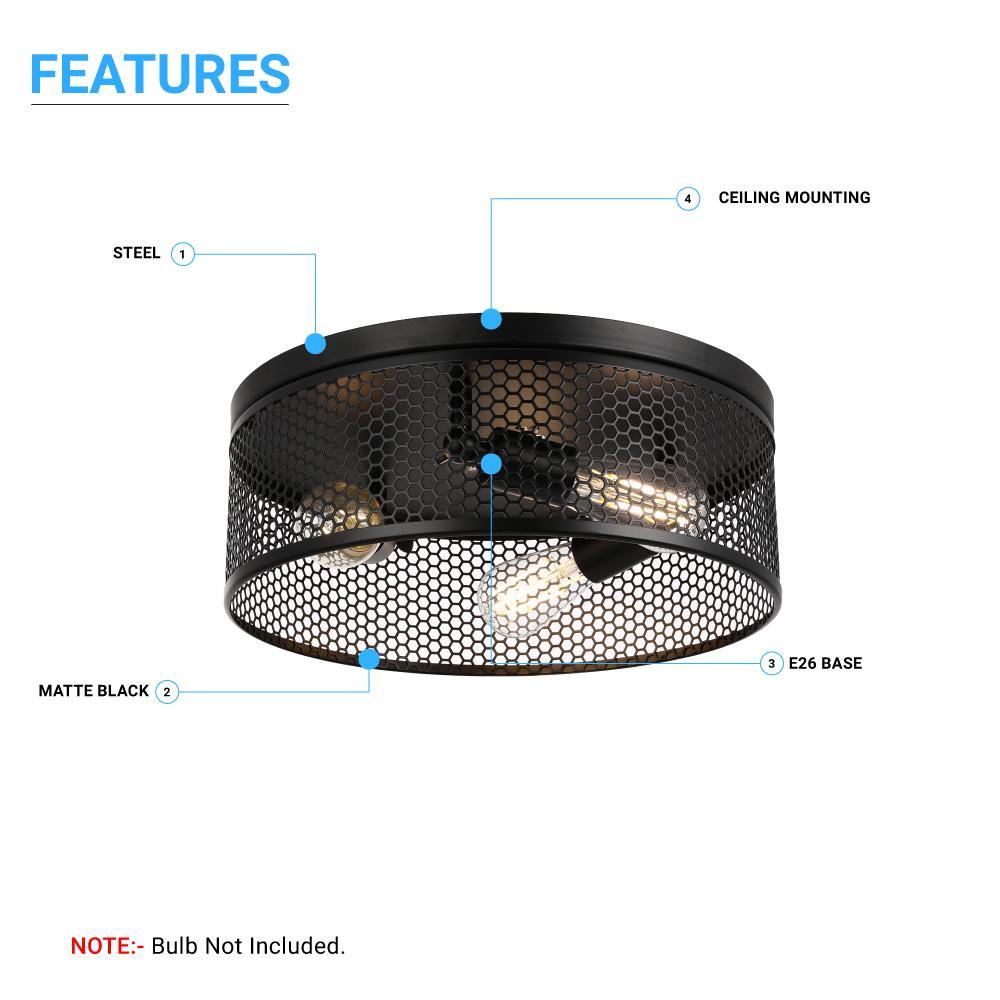 3 - Lights Cage Style Flush Mount Fixture, Drum Shape, E26 Base, UL Listed, 3 Years Warranty - LEDMyPlace