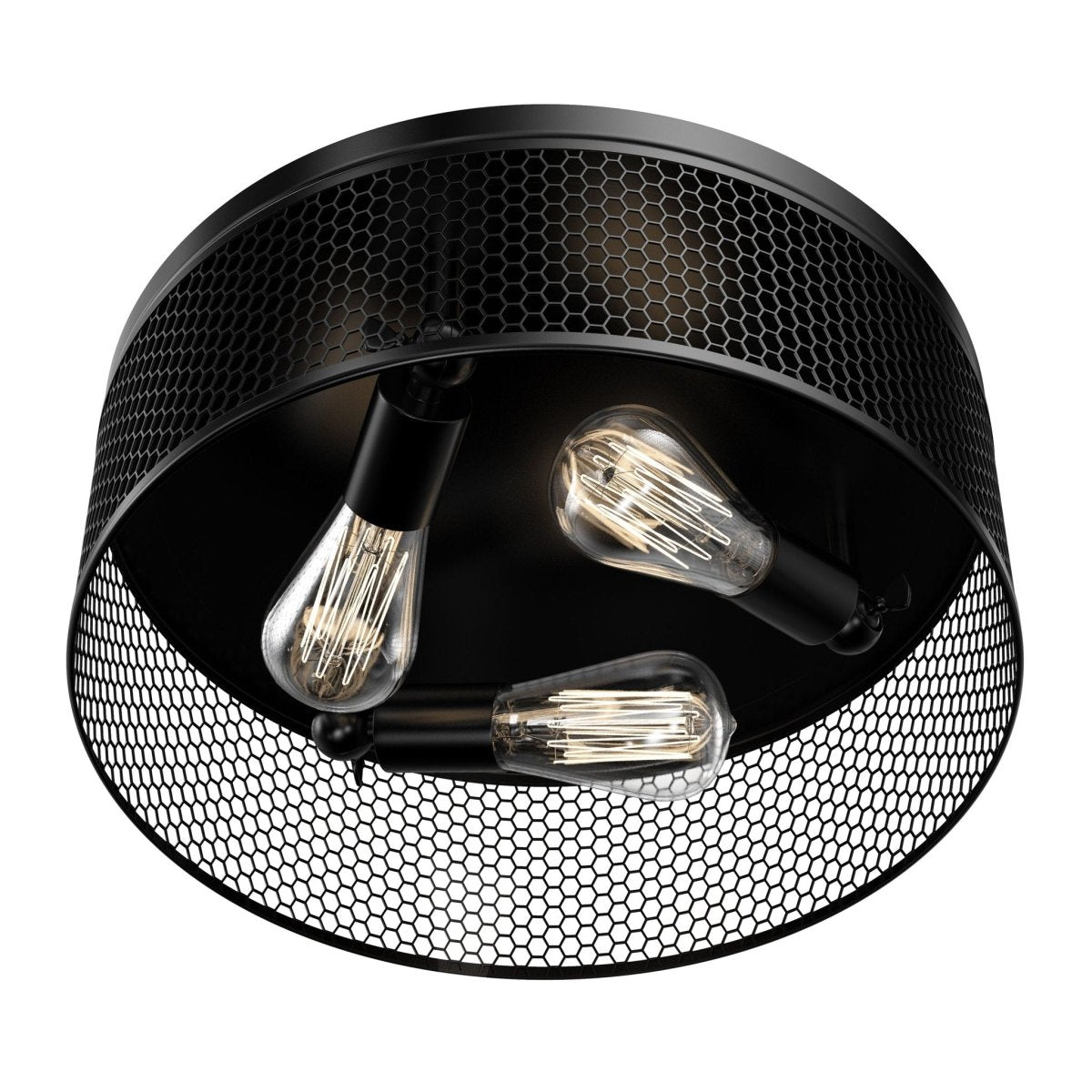 3 - Lights Cage Style Flush Mount Fixture, Drum Shape, E26 Base, UL Listed, 3 Years Warranty - LEDMyPlace