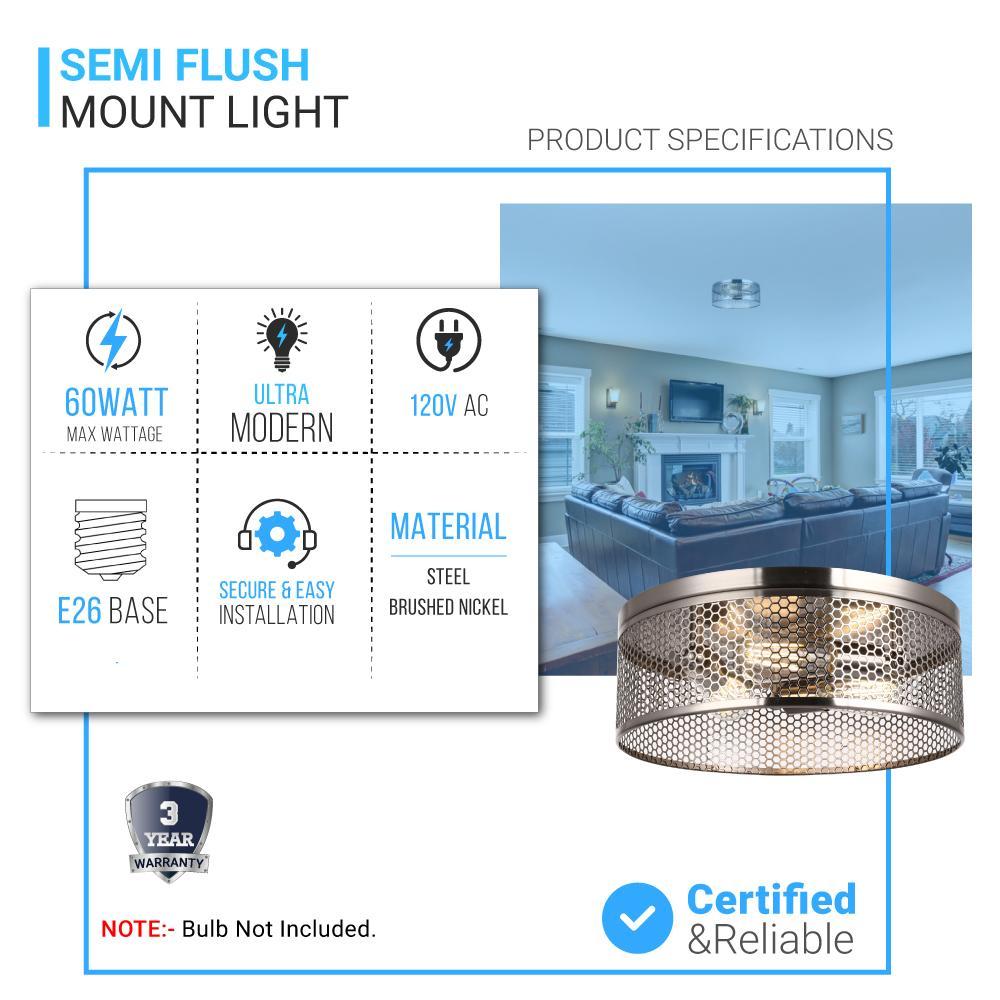 3 - Lights Cage Style Flush Mount Fixture, Drum Shape, E26 Base, UL Listed, 3 Years Warranty - LEDMyPlace