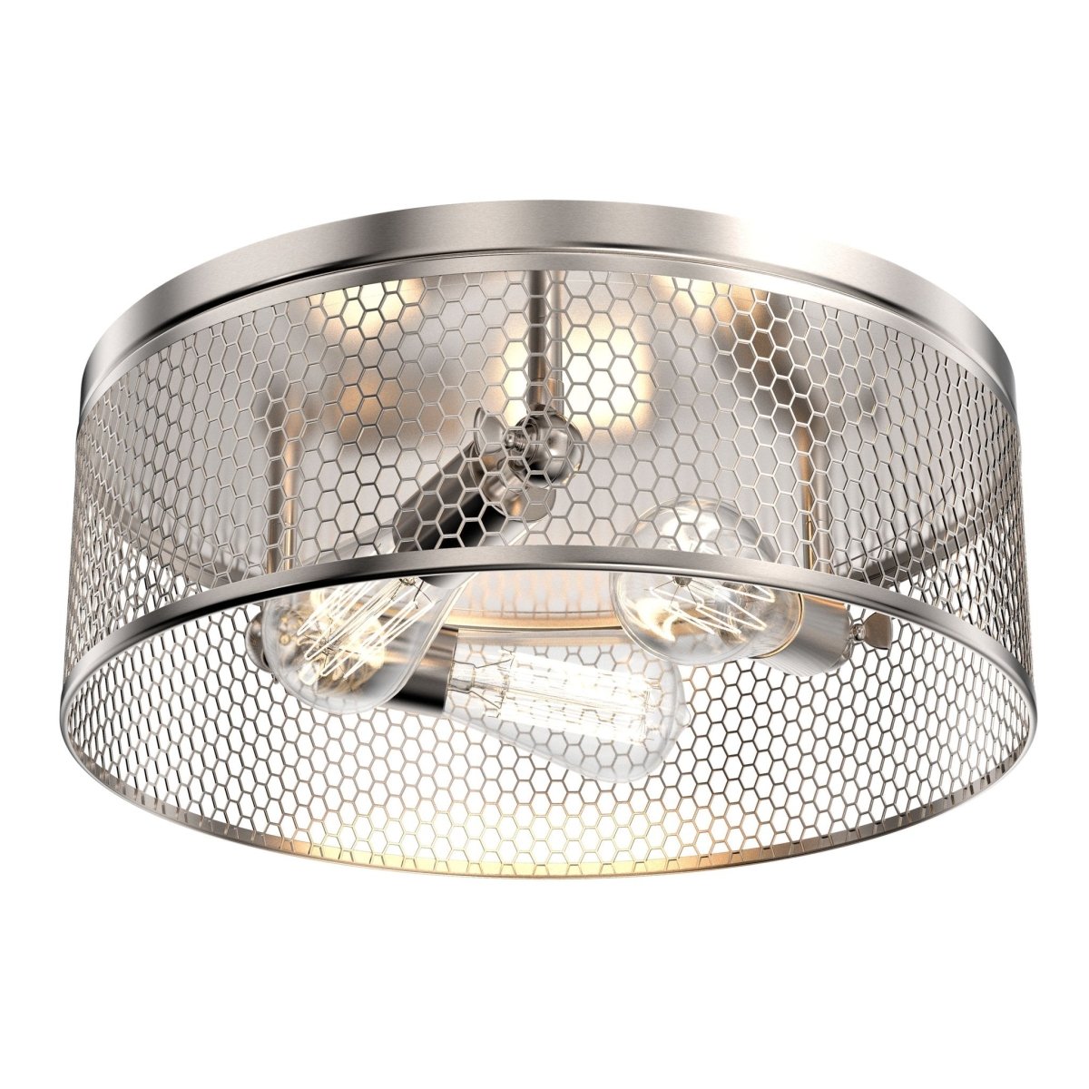 3 - Lights Cage Style Flush Mount Fixture, Drum Shape, E26 Base, UL Listed, 3 Years Warranty - LEDMyPlace