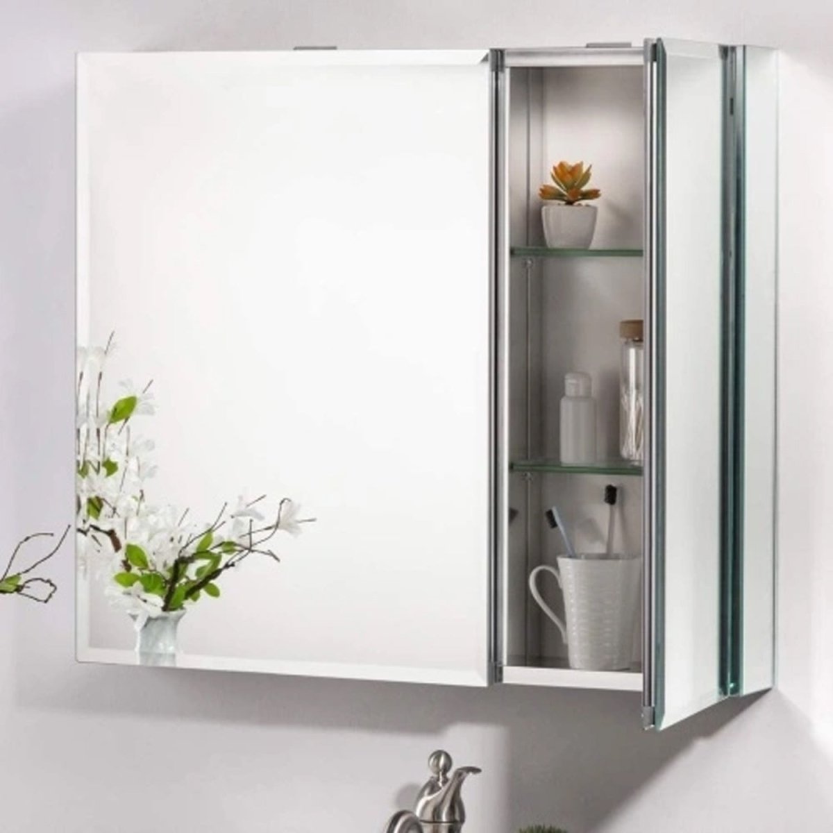 30 x 26 Inches Frameless Medicine Cabinet with Mirror, Double Sided Mirror, 2 Doors 3 - Adjustable Shelves, Large&Small Door Design, Soft - Closing, Surface Mount or Recessed Medicine Cabinets for Bathroom, Bedroom, Hotel - LEDMyPlace