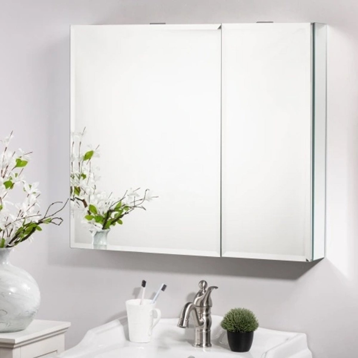 30 x 26 Inches Frameless Medicine Cabinet with Mirror, Double Sided Mirror, 2 Doors 3 - Adjustable Shelves, Large&Small Door Design, Soft - Closing, Surface Mount or Recessed Medicine Cabinets for Bathroom, Bedroom, Hotel - LEDMyPlace