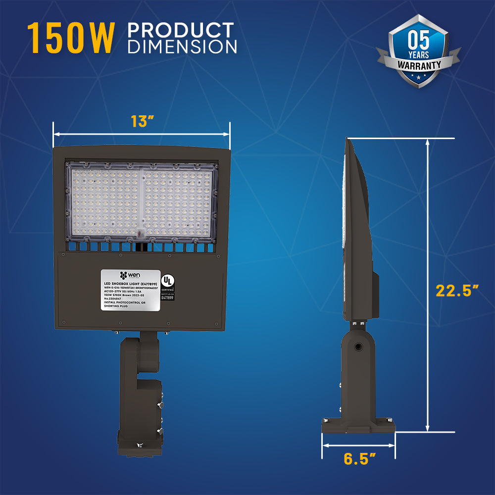 150W LED Pole Light with Dusk to Dawn Photocell, 5700K, 21000LM, Universal Mount (Adjustable Slip Fitter + Wall Mount), Bronze, AC120-277V,  Waterproof IP65, Parking Lot Lights, Outdoor Area Street Security Lighting Fixture