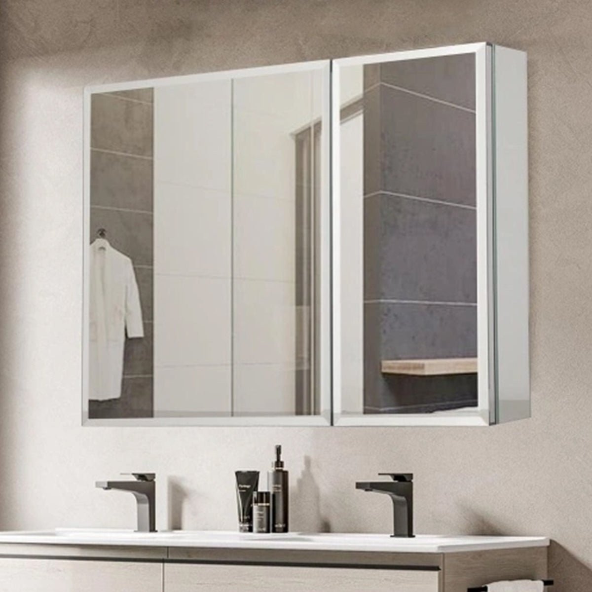 36 in. x 26 in. Frameless Medicine Cabinet with Mirror, Recessed or Surface - Mount, Double Sided Mirror, 3 Doors 3 - Adjustable Shelves, Soft - Closing, Mirror Cabinet for Bathroom, Bedroom, Hotel - LEDMyPlace