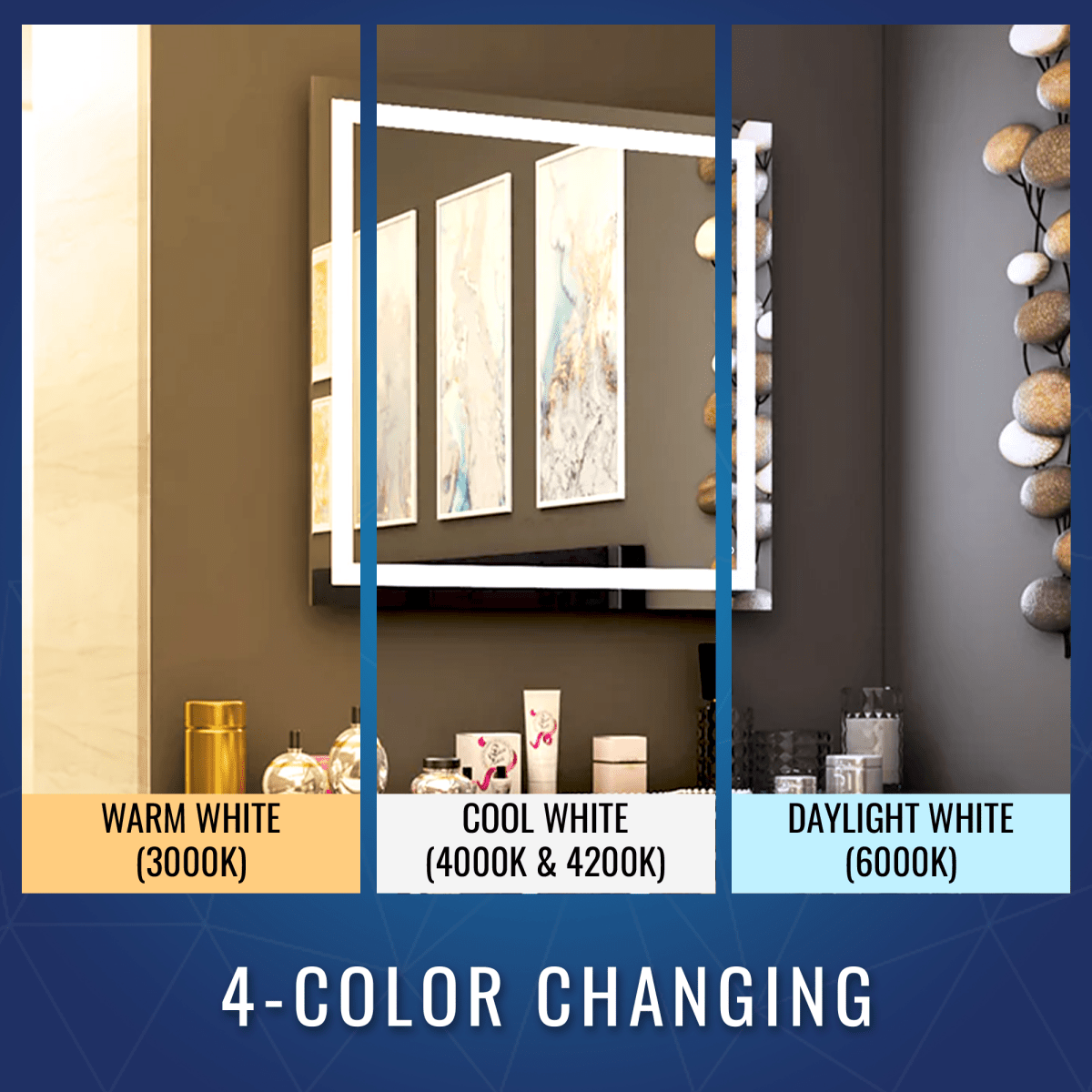 36 in. X 36 in. LED Lighted Bathroom Vanity Mirror, Anti Fog, CRI 90+, Adjustable Color Temperature & Remembrance, Makeup Mirror, Touch Button, Inner Window Style - LEDMyPlace