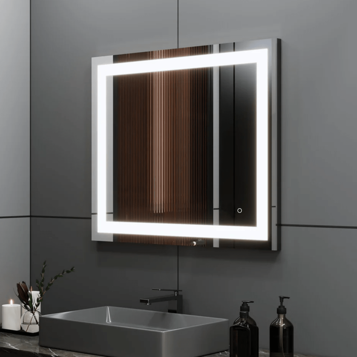 36 in. X 36 in. LED Lighted Bathroom Vanity Mirror, Anti Fog, CRI 90+, Adjustable Color Temperature & Remembrance, Makeup Mirror, Touch Button, Inner Window Style - LEDMyPlace