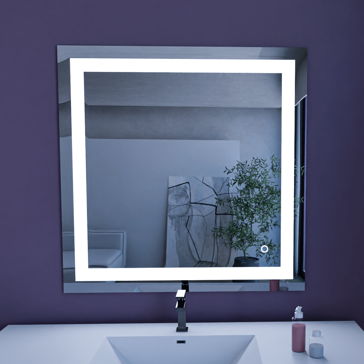 36 in. X 36 in. LED Lighted Bathroom Vanity Mirror, Anti Fog, CRI 90+, Adjustable Color Temperature & Remembrance, Makeup Mirror, Touch Button, Inner Window Style - LEDMyPlace