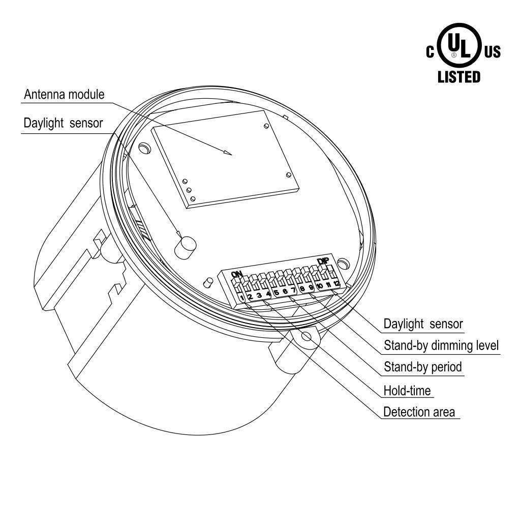 360° 3 Step Dimming Motion & Daylight Sensor for Linear High bay - 49ft max height - Frosted - LEDMyPlace