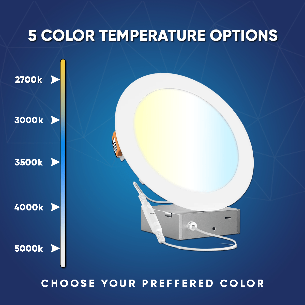 4" 9W LED Slim Panel Recessed Ceiling Light CCT Changeable 2700k 3000K 3500K 4000K 5000K, with Junction Box, Round - LEDMyPlace