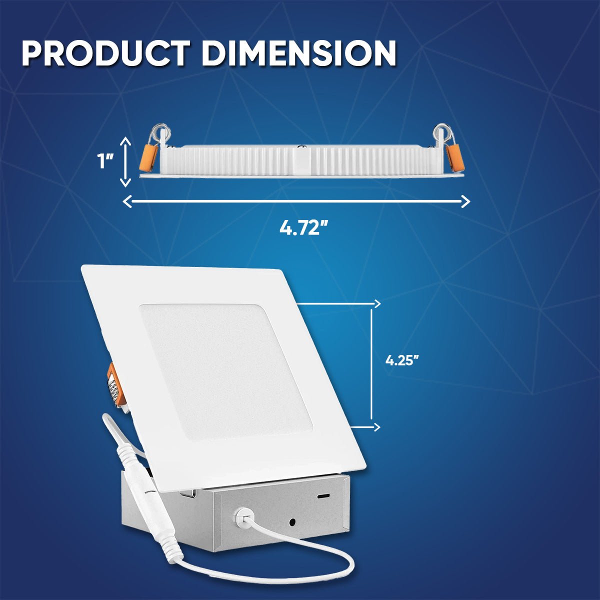 4" 9W LED Slim Panel Recessed Ceiling Light CCT Changeable 2700K 3000K 3500K 4000K 5000K, with Junction Box, Square - LEDMyPlace